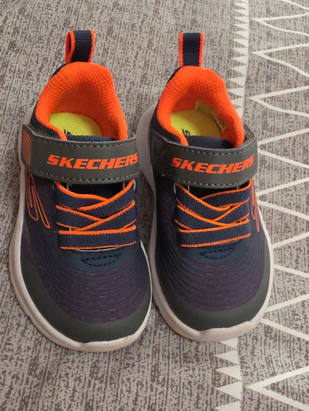 Skechers Navy and Orange Kids Sneakers with Hook-and-Loop Strap